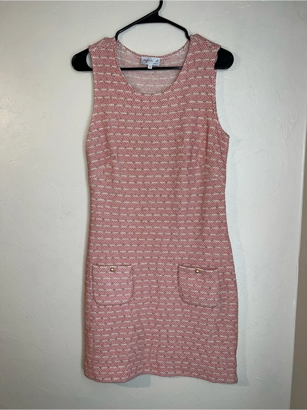 Agnes B. Pink Tweed Two-Piece Skirt Set with Gold Buttons